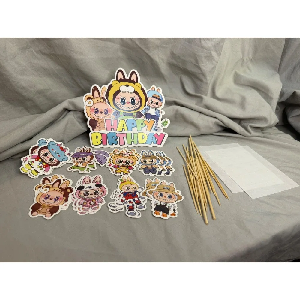 Labubu The Monsters Happy Birthday Cake Topper Set Pop Mart Inspired Decor